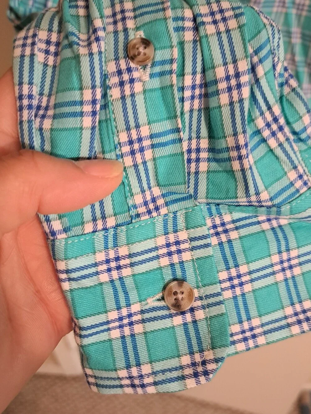 CHAPS XXL NWT Stretch Plaid Button Down Shirt Green Teal Blue White
